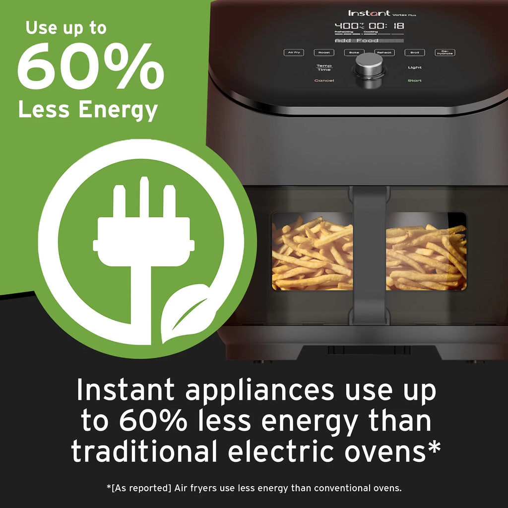 Instant Pot Vortex Plus 6-Quart 6-in-1 Air Fryer Oven with ClearCook Cooking Window, Digital Touchscreen, Nonstick and Dishwasher-Safe Basket, Includes Free App with over 1900 Recipes, Single Basket