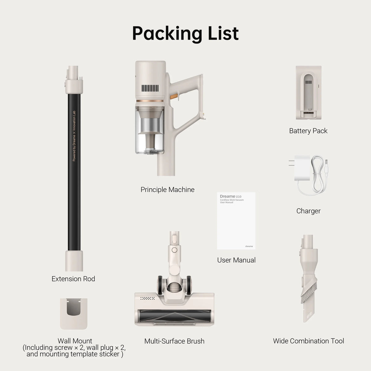 dreame U10 Cordless Stick Vacuum 100AW Suction Power 40-Minute Runtime LED Light