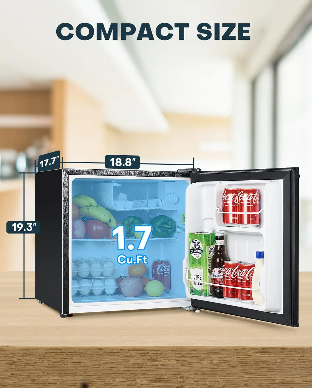 Upstreman 1.7 Cu.ft Mini Fridge with Freezer, Dorm Essentials, Adjustable Thermostat, Energy Saving, Low Noise, Single Door Compact Refrigerator for Dorm, Office, Bedroom, Blue-FR17