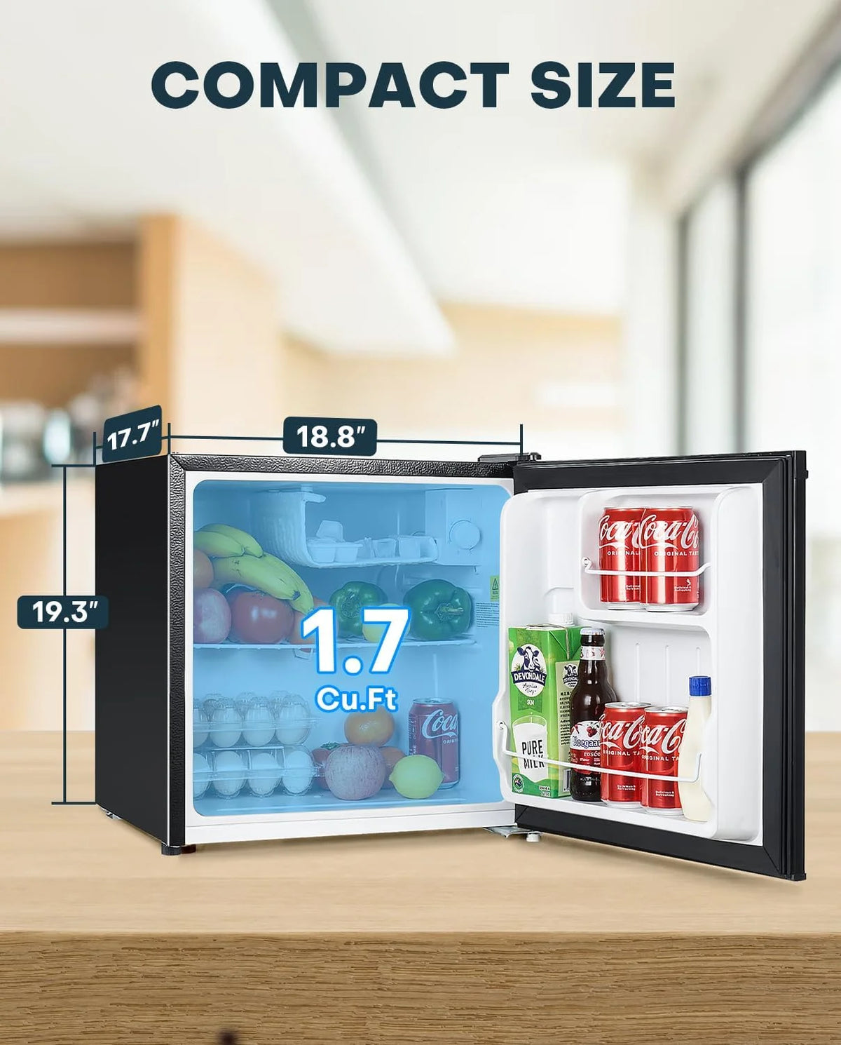Upstreman 1.7 Cu.ft Mini Fridge with Freezer, Dorm Essentials, Adjustable Thermostat, Energy Saving, Low Noise, Single Door Compact Refrigerator for Dorm, Office, Bedroom, Blue-FR17