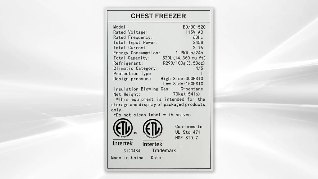 14 Cu.Ft. Chest Freezer, Deep Freezer with Top Open Door 60 in. Energy Saving