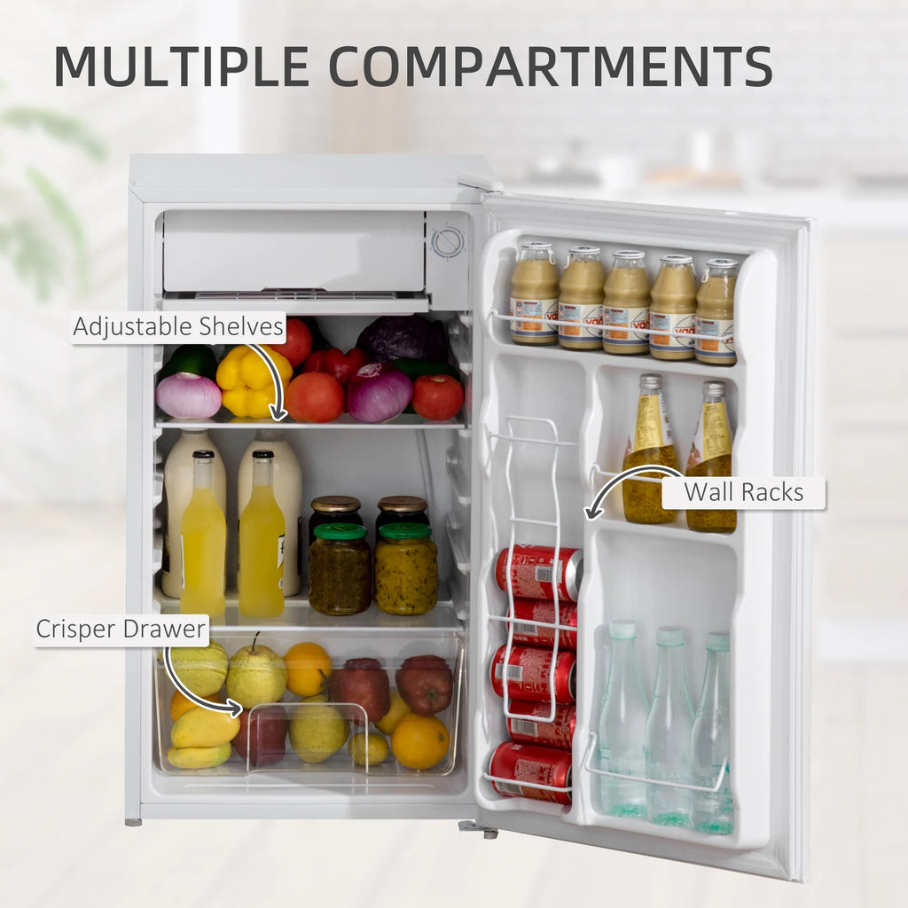 Harper & Bright Designs Double Door Mini Fridge with Freezer, 3.2 Cu.Ft Compact Refrigerator with Adjustable Shelf, Adjustable Thermostat and Reversible Door for Bedroom, Dorm, Home Office, White