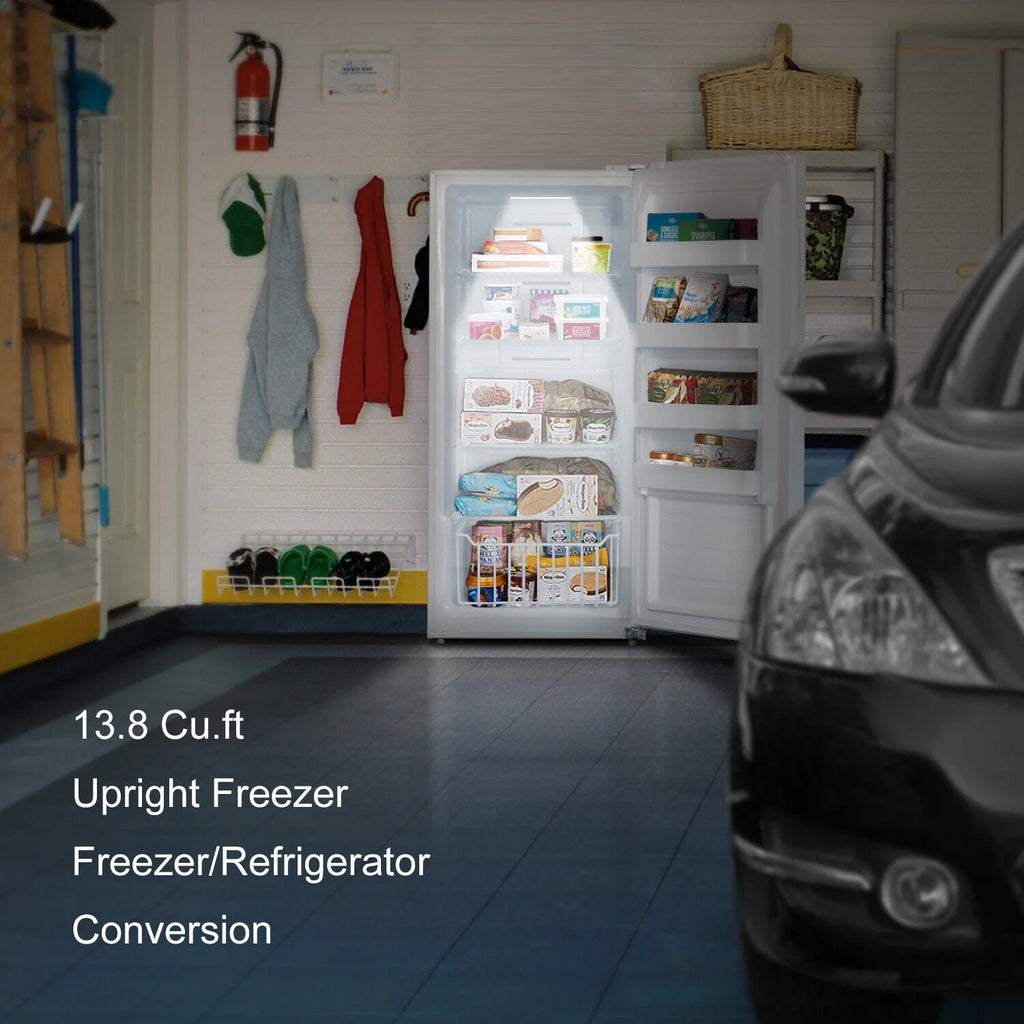 SMAD Convertible Single Door 13.8 Cu ft Upright Freezer Refrigerator with Rolling Wheels, White