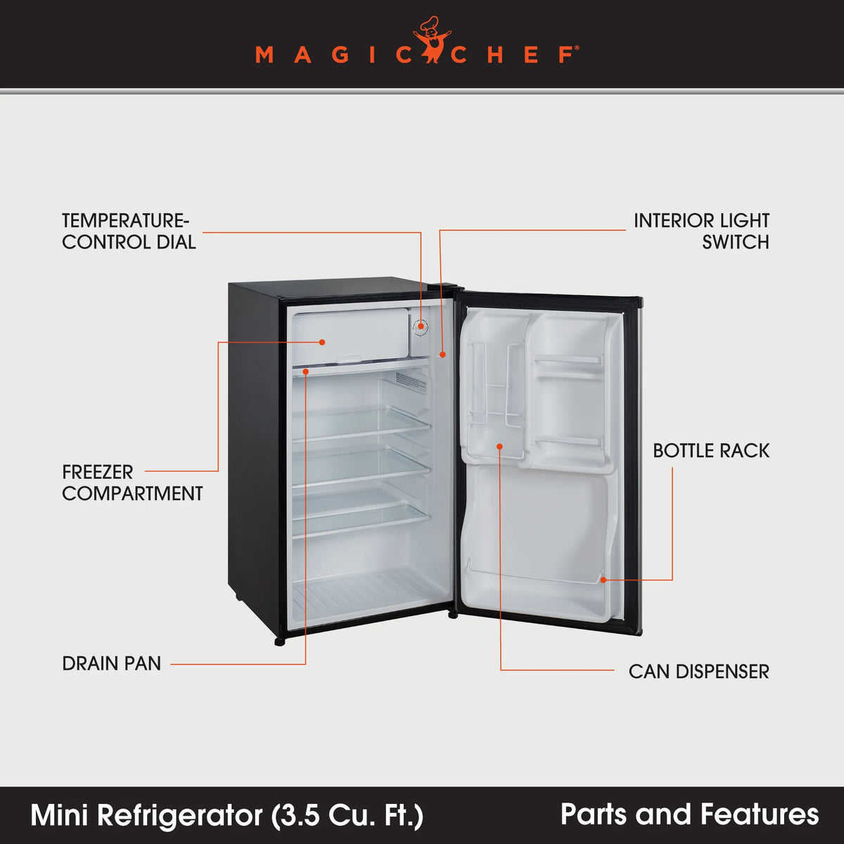 Magic Chef  New 18.5 inch Width 3.5 Cu. ft. Compact Refrigerator with  Single Door
