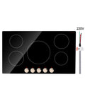 KFFKFF 5 Burner Electric Cooktop, 9200W 36" Ceramic Glass Stove Top Burner, Built In or Countertop, with Control Knobs, 12 Heat Levels, Glass Top, Automatic Power-Off for Indoor Outdoor Cooking