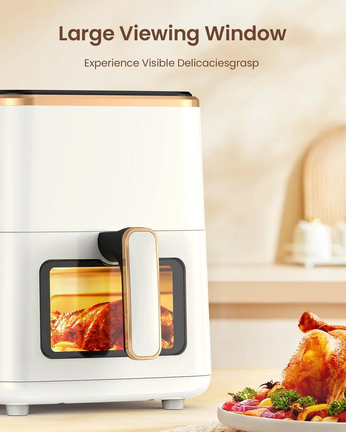 Segmart Air Fryers Oven, 5.3Qt Air Fryer with Viewing Window, 7 Presets, Digital Touchscreen, Dishwasher-Safe Basket, 1350W, Cream White