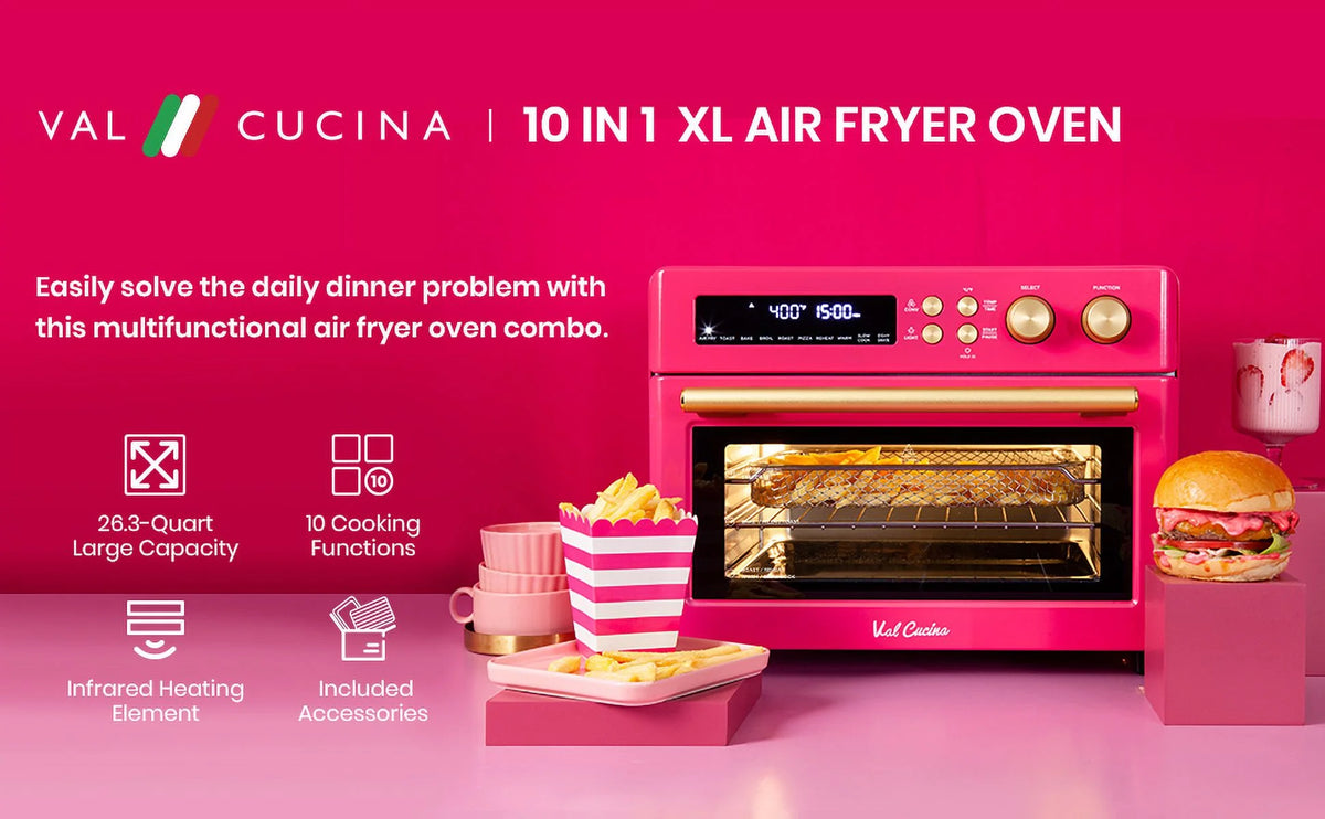 VAL CUCINA 10-IN-1 AIR FRYER TOASTER OVEN -  BRUSHED STAINLESS STEEL