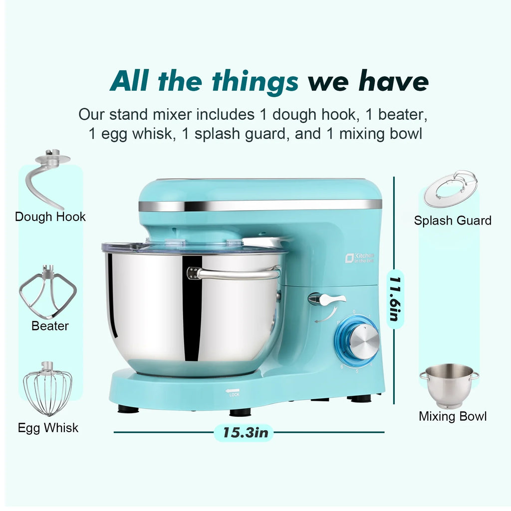 Kitchen in the box Tilt-Head Stand Mixer, Electric Kitchen Mixer with 6.5QT Stainless Steel Bowl, 660W Food Mixer with 6-Speed, Black