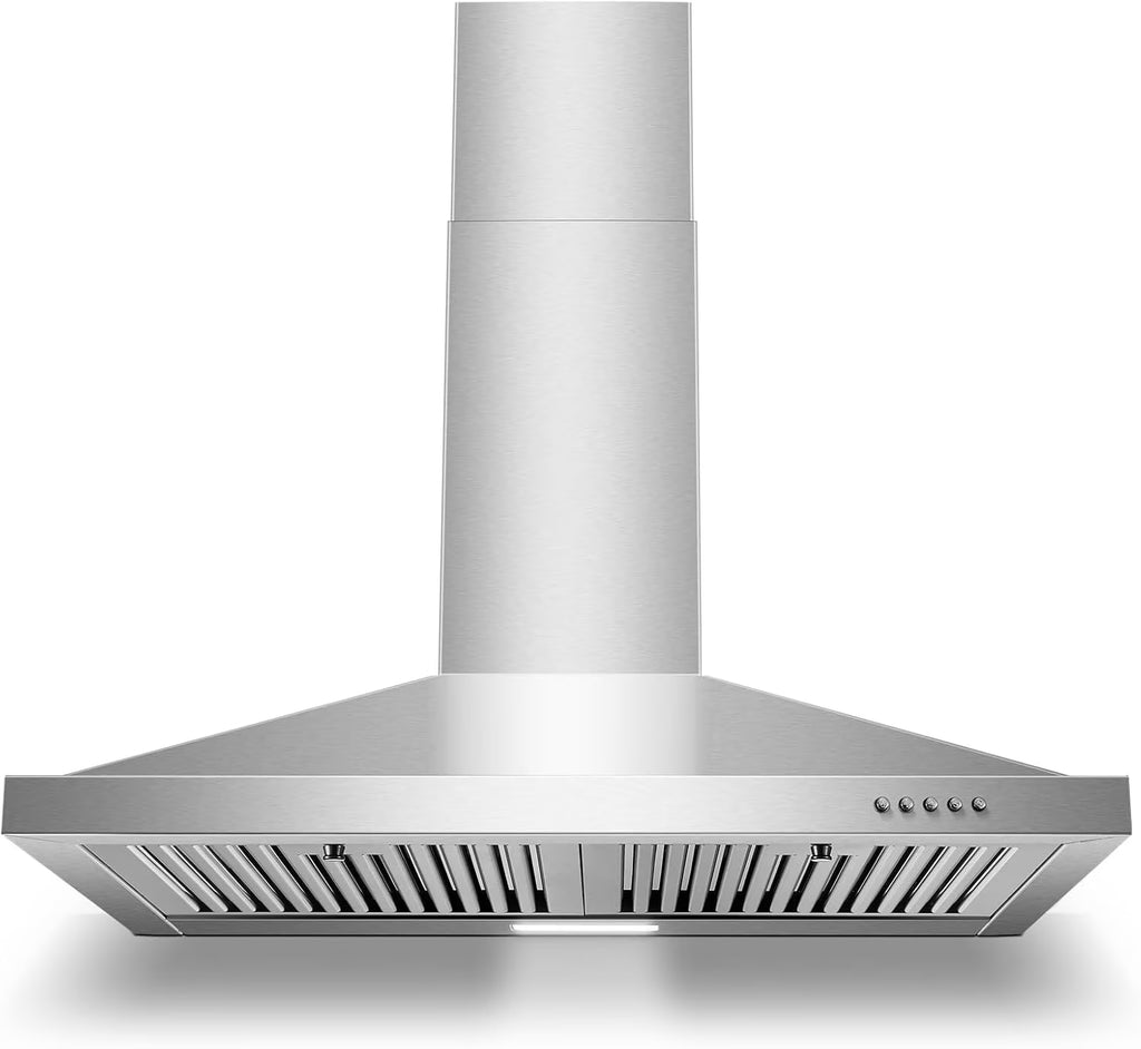 30-inch Wall Mount Range Hood 450CFM - Stainless Steel Kitchen Vent Hood, Ultra Quiet 55dB, Ducted/Ductless Convertible, 3-Speed + LED Light, Dishwasher-Safe Baffle Filters 120V
