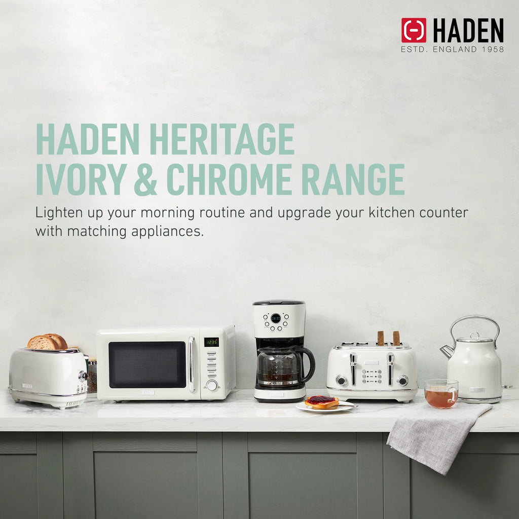 Haden 12 Cup Coffee Maker with 2 Slice Stainless Steel Bread Toaster, White