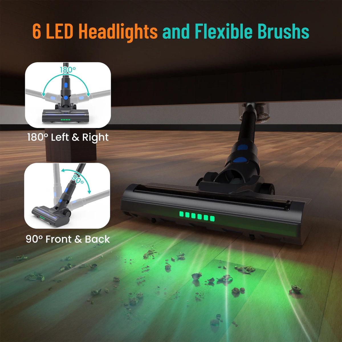VACFORE Vacuum Cleaner, 6 in 1 Powerful Suction Cordless Vacuum, for Home Hardwood Floor