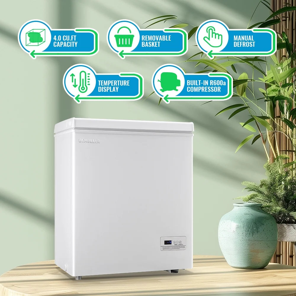 DEMULLER 4.0 Cu. ft Chest Freezer Small Freezer with Top Open Door Freestanding Black