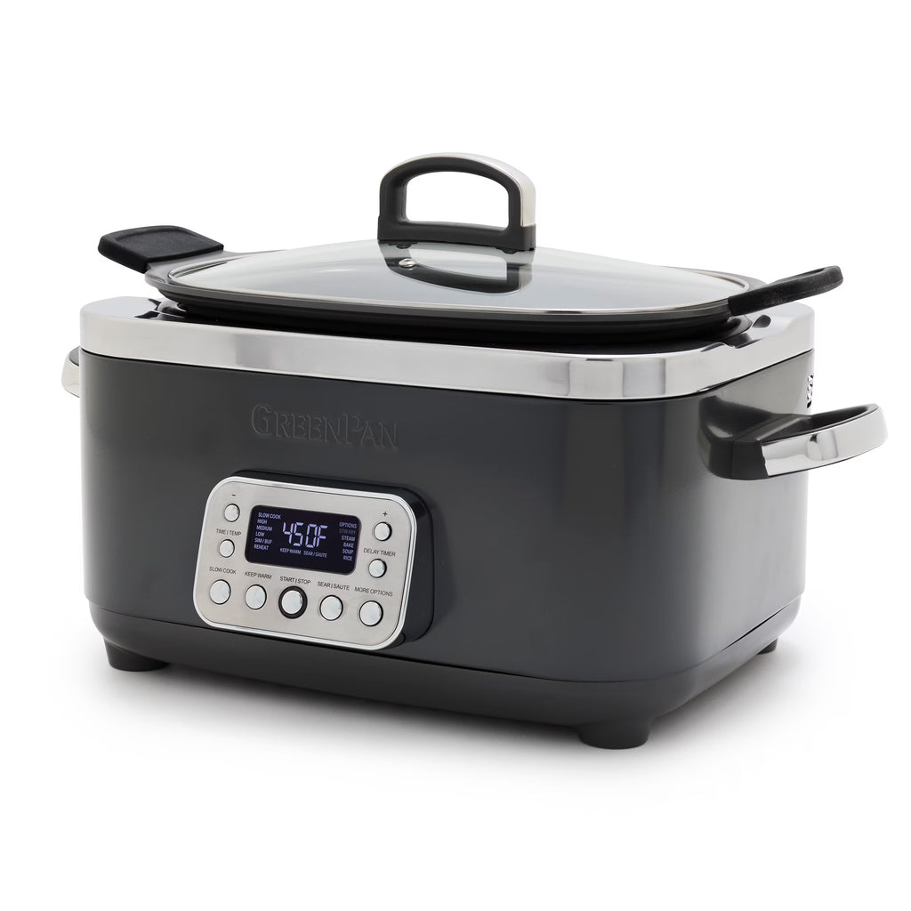 GreenPan 6-Quart, 14-in-1 Slow Cooker, Family Size, Ceramic Nonstick, Dishwasher Safe Parts, Black