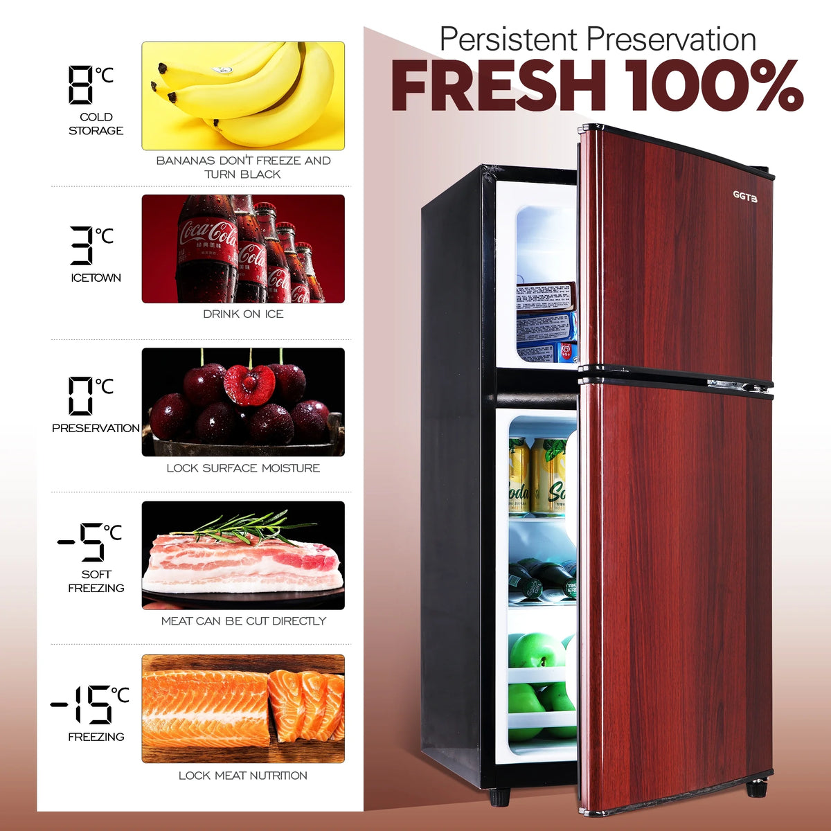 GGTB Retro Compact Two Door Refrigerator, Black, 3.0 Cu ft