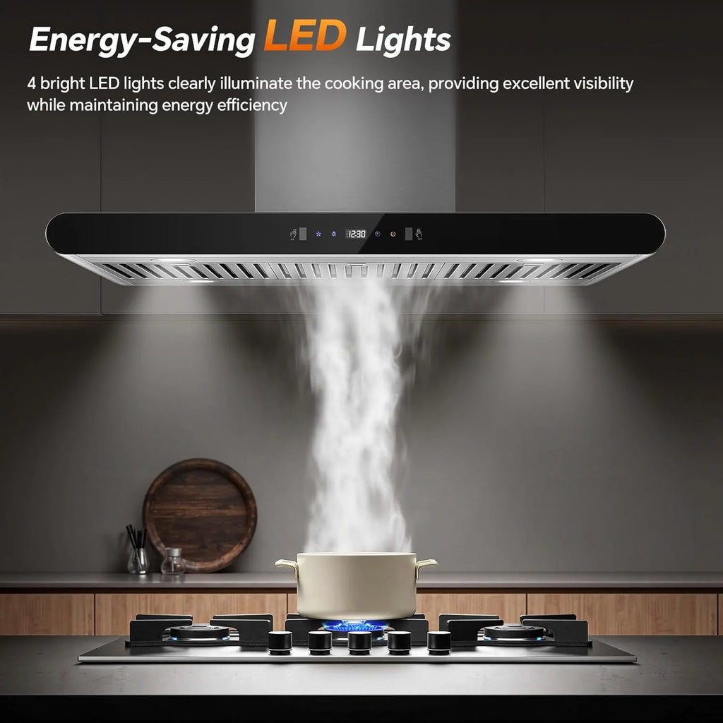 Island Range Hood 36 Inch, 700 CFM kitchen Hood with Dual-Sided Touch/Gesture/Remote Control, Ceiling Mount, Convertible Ducted/Ductless, 3-Speed Fan, 3 Stainless Steel Baffle Filters