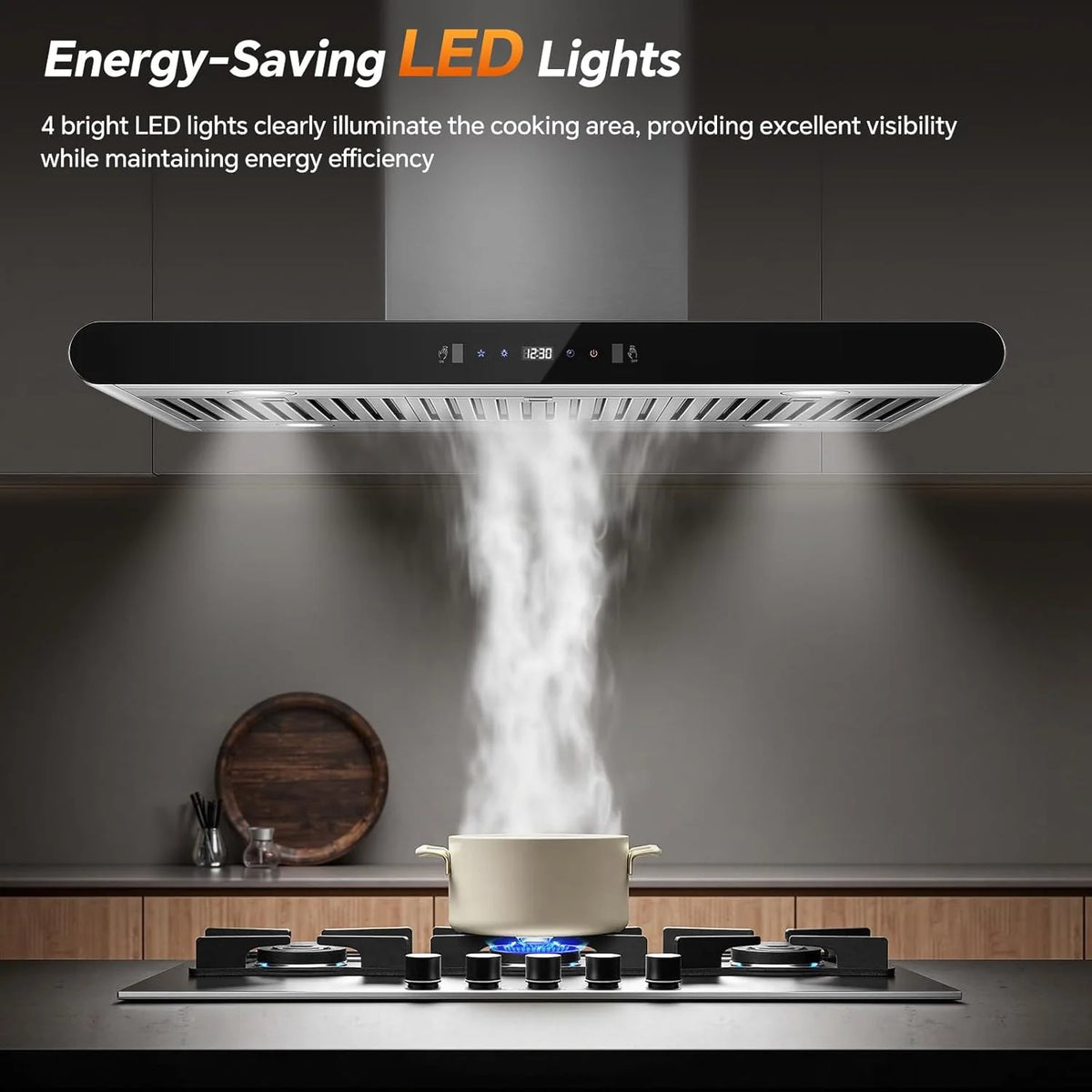 Island Range Hood 30 Inch 700 CFM kitchen Hood with Dual-Sided Touch Gesture Remote Control Ceiling Mount Convertible Ducted/Ductless 3-Speed Fan 3 Stainless Steel Baffle Filters