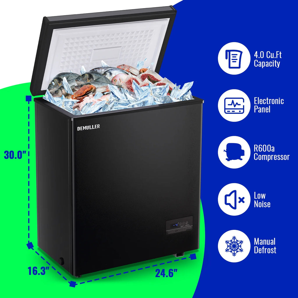 DEMULLER 4.0 Cu.ft Chest Freezer with Electronic Panel, Accurate Temperature Display to 1�?Black