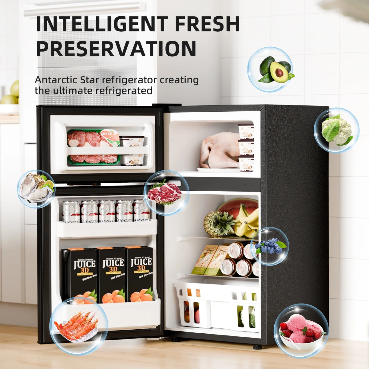 FREE VILLAGE Compact Refrigerator with Freezer,2 Door Mini Fridge,Adjustable Shelf,Small Fridge for Bedroom Office Dorm Kitchen,3.2 Cu.Ft.