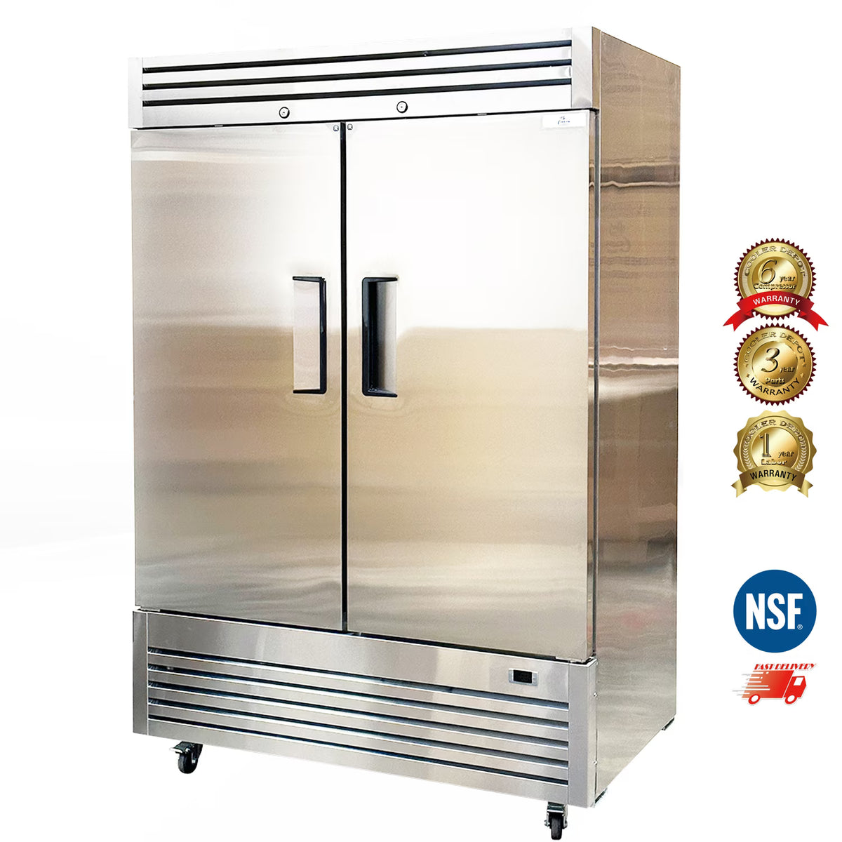 Commercial Reach in Refrigerator, 54" x 32" x 81 1/2", 42 Cubic Ft, Double Door Stainless Steel Fridge, NSFcertified