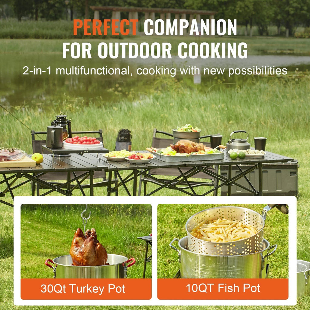 5-Piece Outdoor Turkey and Seafood Cooking Set: High-Power Fryer/Steamer with 54K BTU Burner, Baskets, Rack, and Thermometer