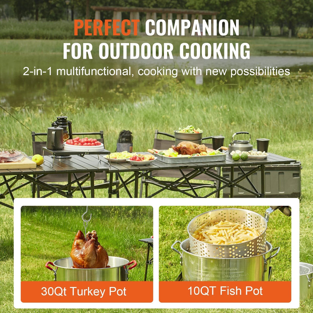 5-Piece Outdoor Turkey and Seafood Cooking Set: High-Power Fryer/Steamer with 54K BTU Burner, Baskets, Rack, and Thermometer