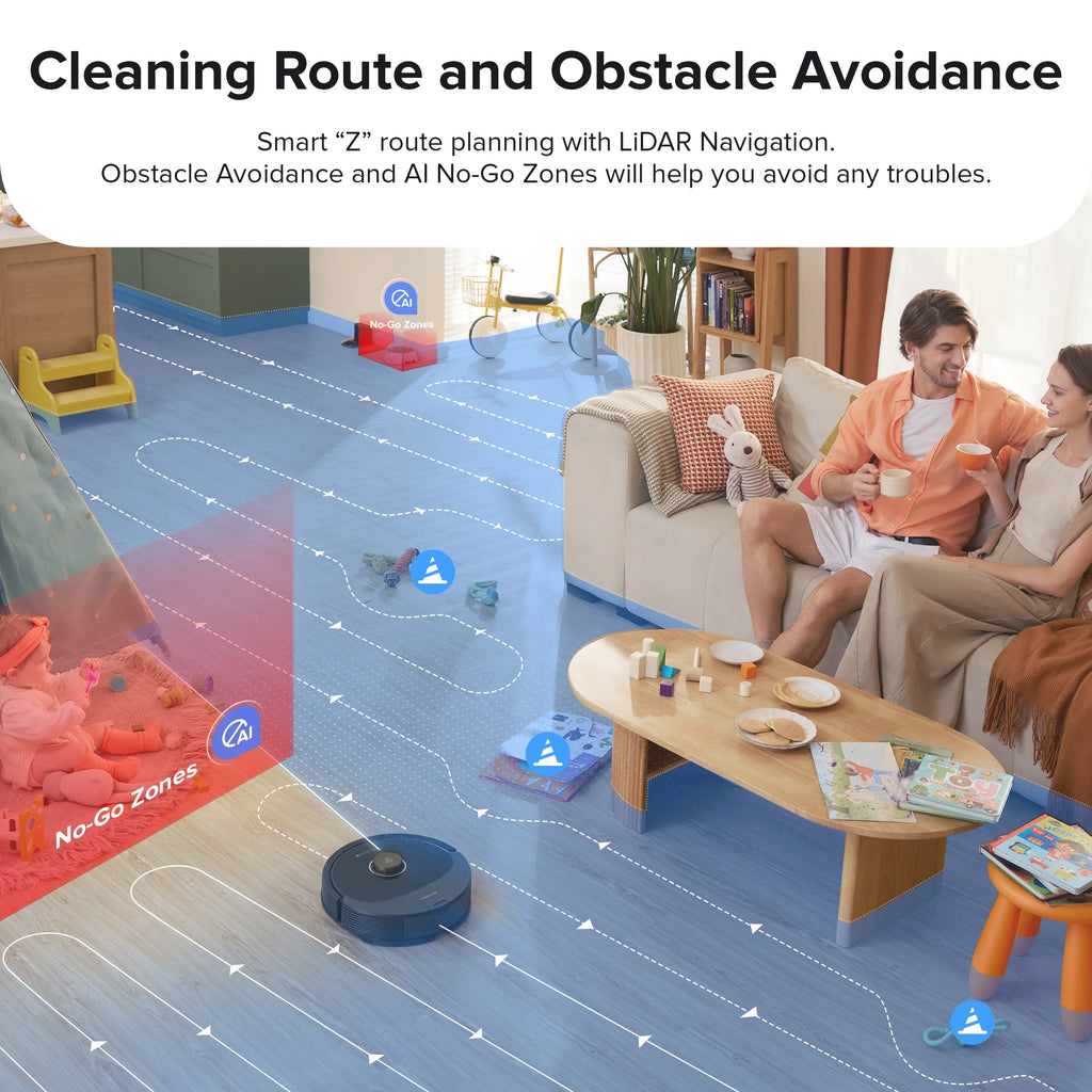 Roborock Q8 Max Robot Vacuum and Mop with Obstacle Avoidance, LiDAR Navigation, 5500Pa Suction Power, and App Control(White)
