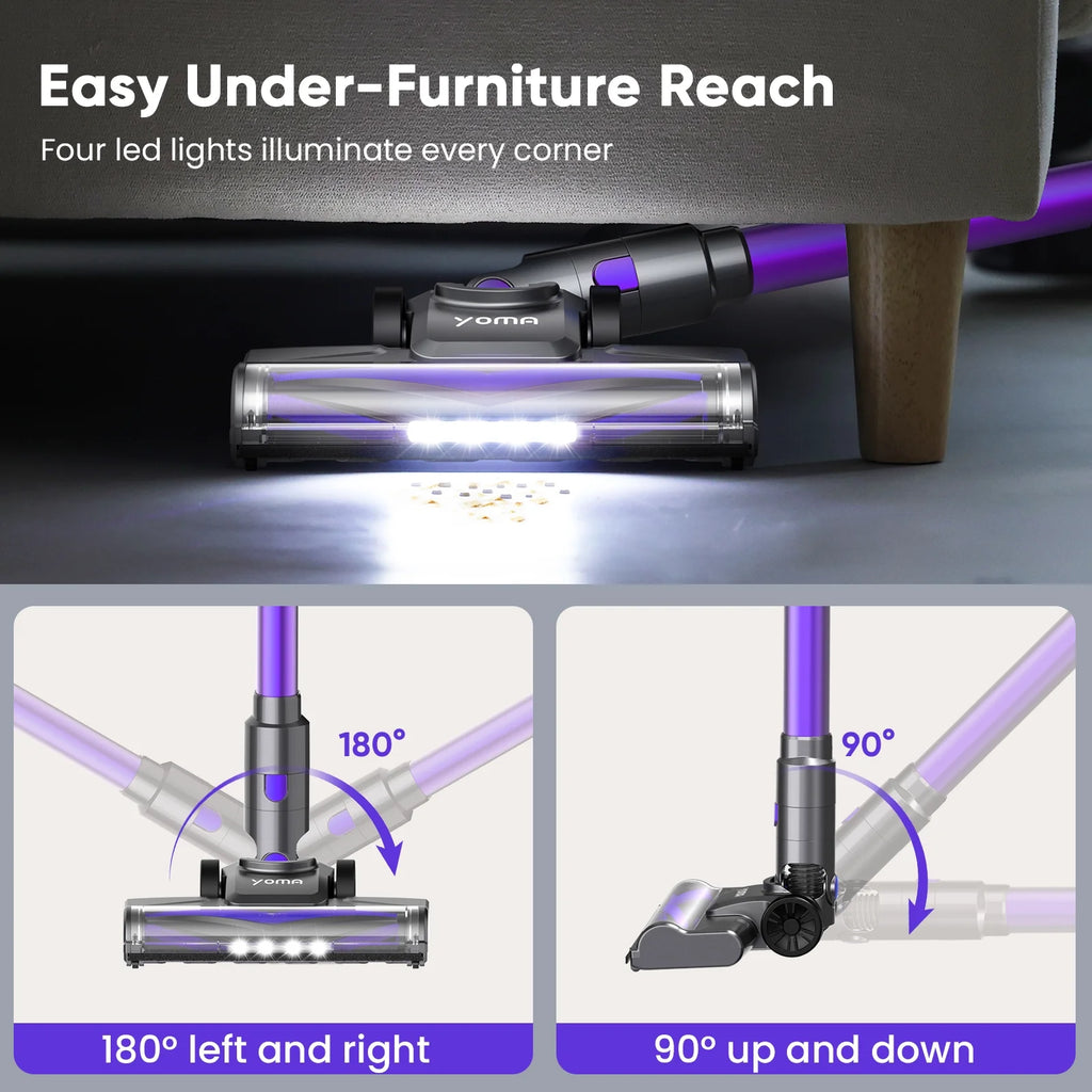 YOMA Cordless Vacuum Cleaner, 6-in-1 Rechargeable Stick Vacuum, 60mins Max Runtime, Lightweight 2200mAh Battery Powerful Vacuum Cleaner for Home Hard Floor Pet Hair-N12
