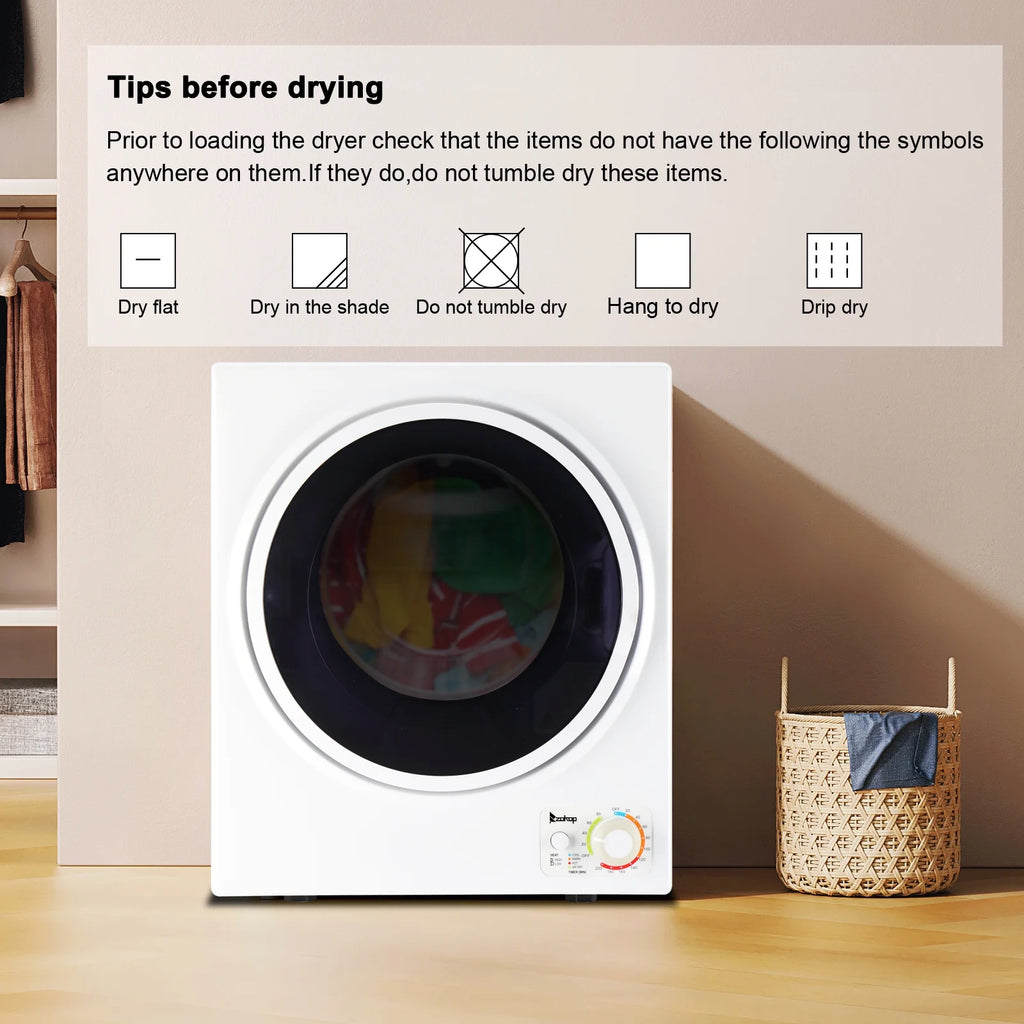 GYM25-78 Compact Portable Household clothes Dryer 1.6cuft with Stainless Steel Drum Black and White 120V MECHANICAL Control ETL Certification