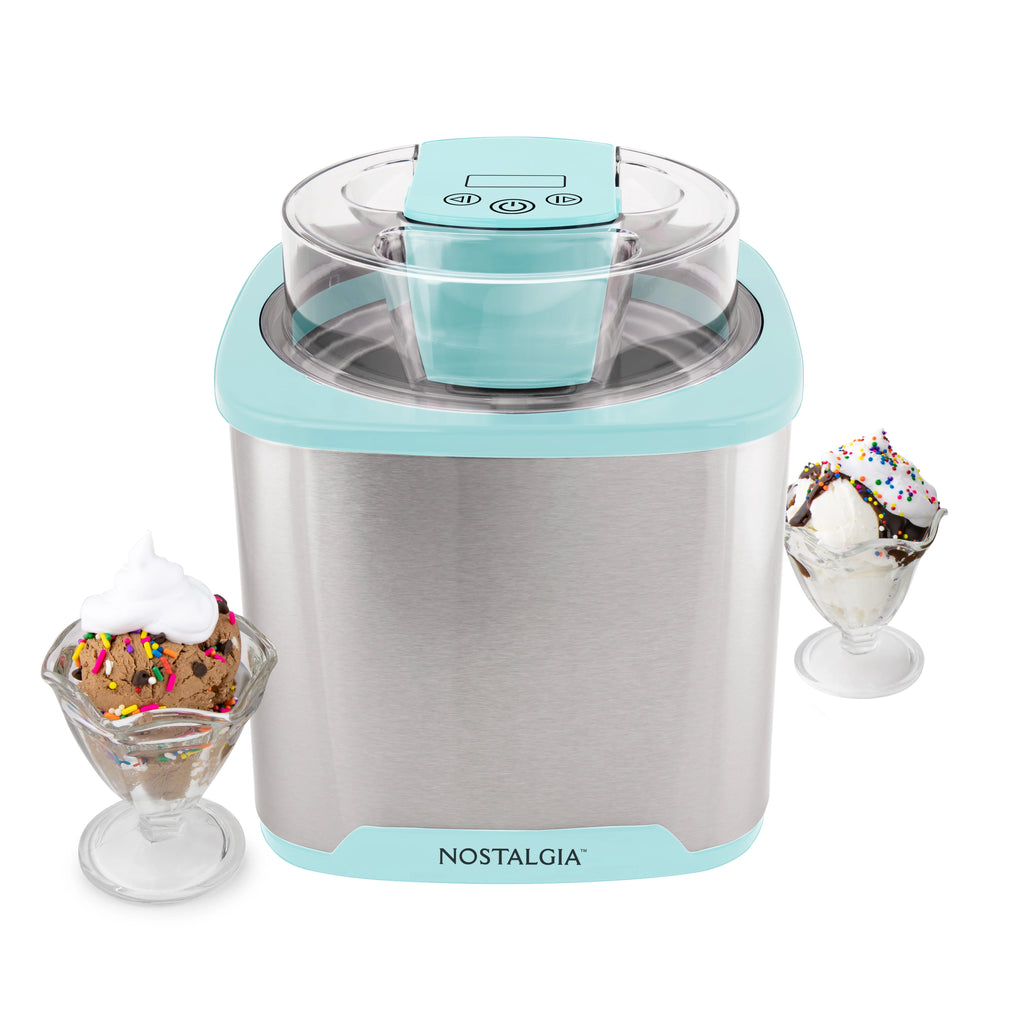 Nostalgia 2-Quart Electric Ice Cream Maker �C Make Homemade Ice Cream, Gelato, Sorbet & Frozen Yogurt �C No Salt/Ice Needed, Digital Controls, Mix-In Chute & Freezing Gel Canister �C Stainless Steel