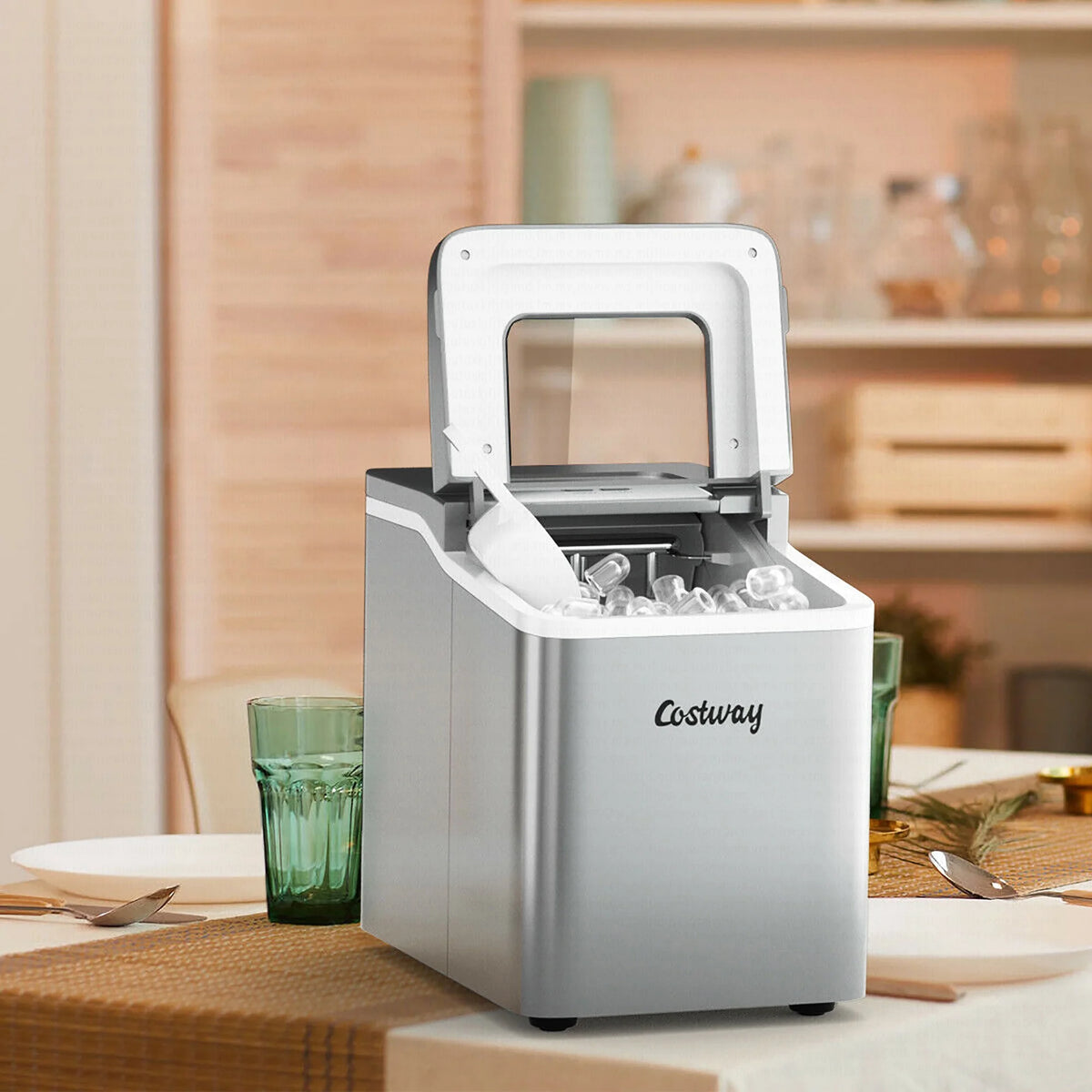 Costway Portable Ice Maker Machine Countertop 26Lbs/24H Self-cleaning w/ Scoop Green