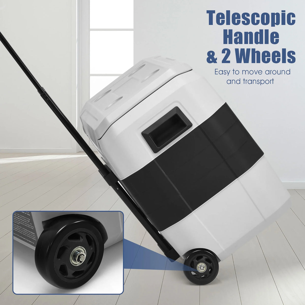 Costway 53 qt Wheeled Corded Electric Dual-Zone Portable Car Refrigerator, White