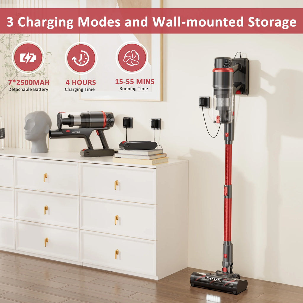 PrettyCare Cordless Vacuum Cleaner Lightweight Stick Vacuum 38kPa with 45min Runtime for Carpet Hard Floors Cleaner Pet Hair P2