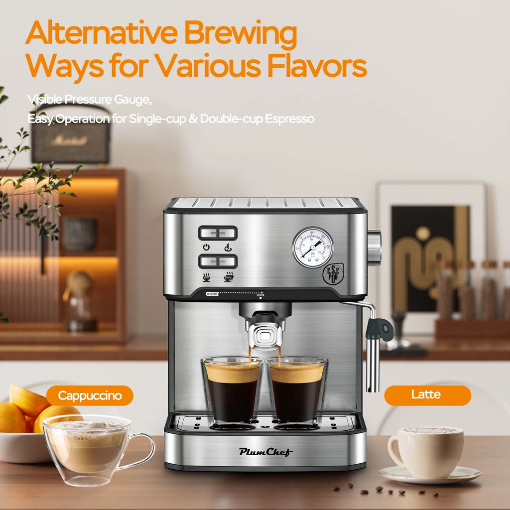 20 Bar Espresso Machine with Milk Frother, Single & Double Shot, ESE Pod Compatible, Removable Water Tank for Cappuccino, Latte, & Machiato for Home Barista