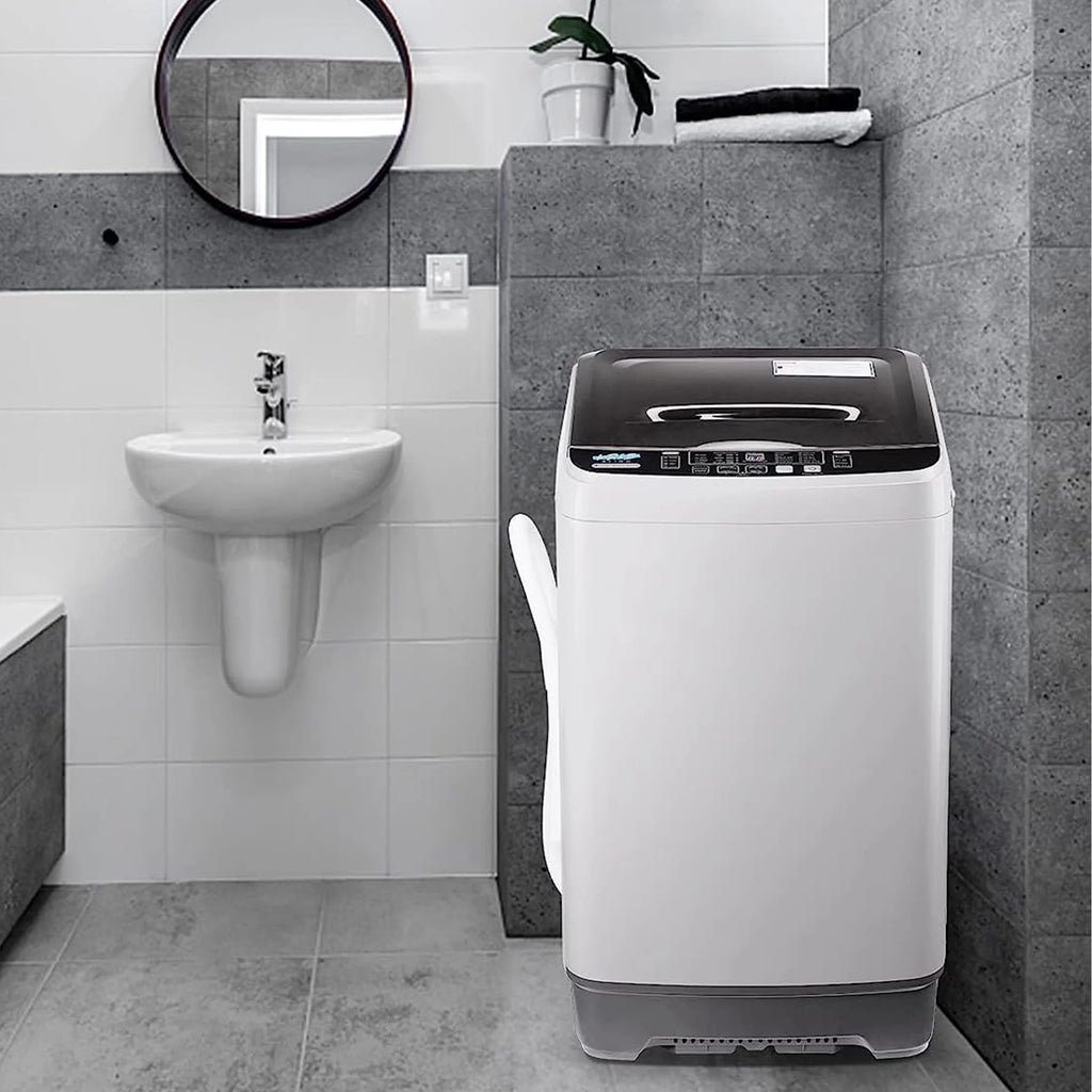 Full-Automatic Washing Machine, Portable Laundry Washer, Compact 17.7 lbs, LED Display, Drain Pump, 10 Wash Programs 8 Water Levels