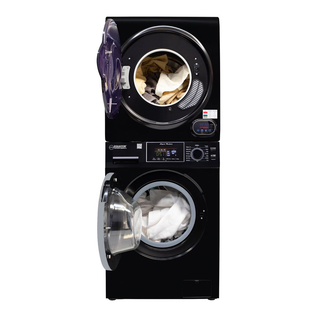 Equator 110V 1.6 cf Washer w/ Pet Cycle & 110V 3.5cf Vented Digital Sensor Dryer in Black