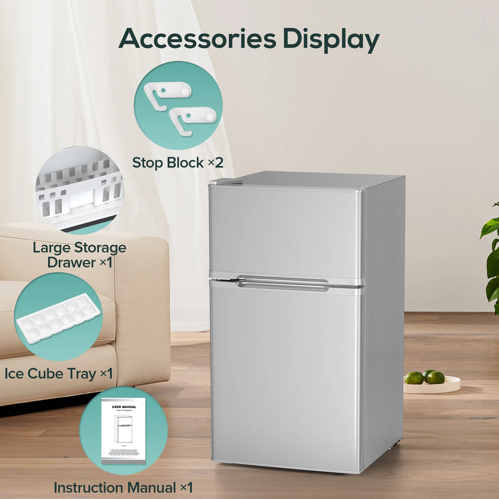 Auseo 3.1 Cu.Ft Double Door Mini Fridge with Freezer, Compact Retro Refrigerator for Dorm, Office, Bar, Bedroom, Black