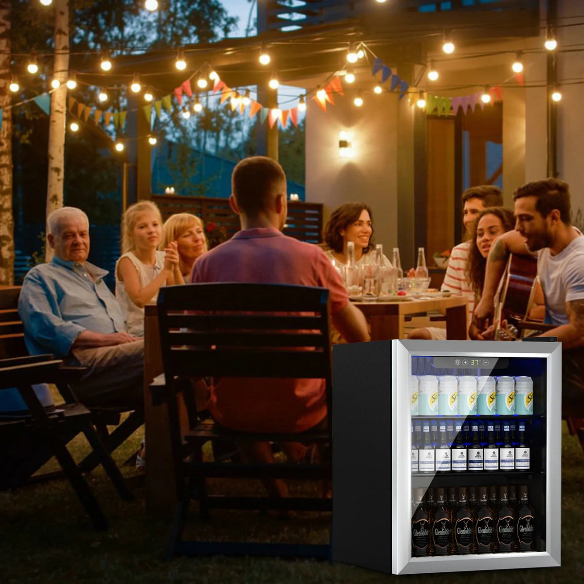 Compact 76 Can/1.7 Cubic Foot Beverage Fridge With Glass Door For Soda, Beer Or Wine, Under Counter Drinks Dispenser