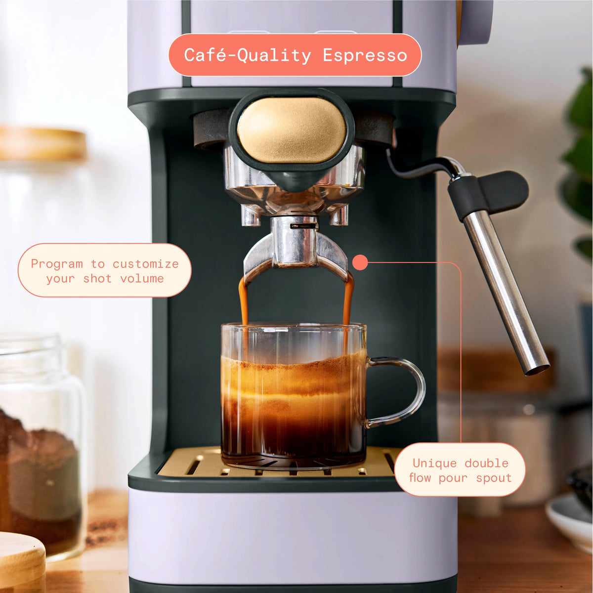 Beautiful Slim Espresso Machine with 20-Bar Pressure, Black Sesame by Drew Barrymore