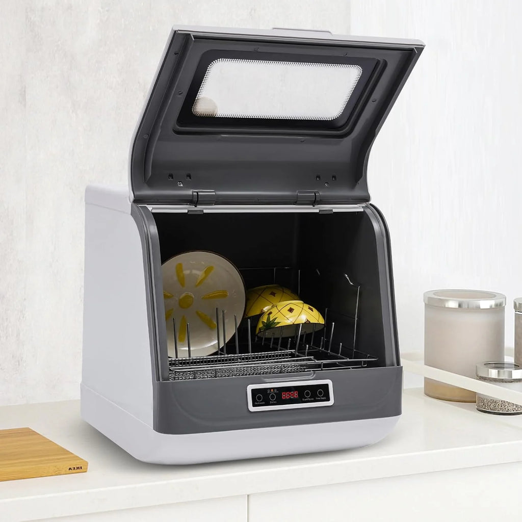 Portable Countertop Dishwasher Mini Dishwasher 3 Washing Modes 4 Washing Programs 360�� Rotating Spray Design Compact Dishwashers 158�H High-Temp& Air-Dry Function (white)