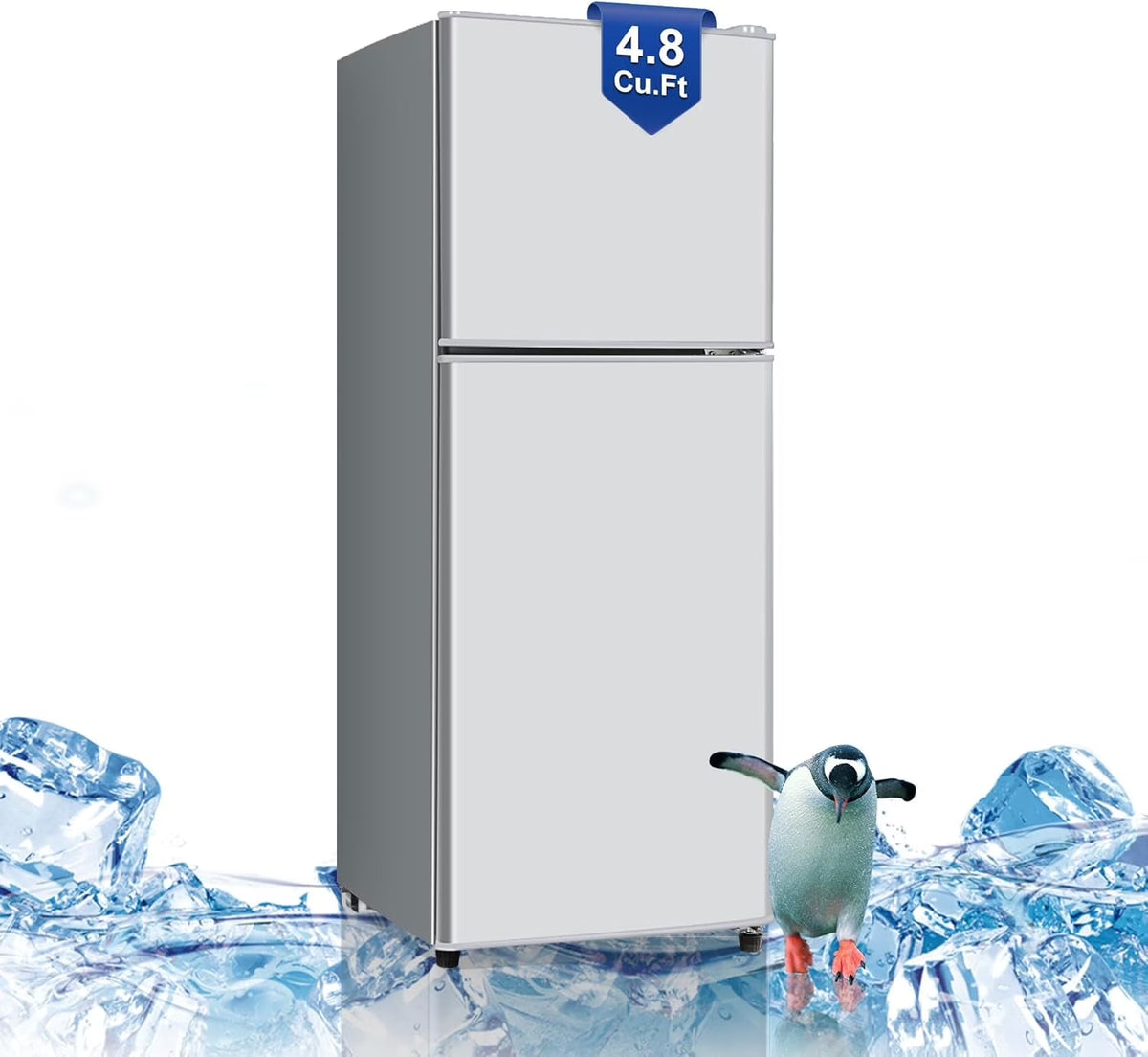 GGTB 4.8 Cu. Ft. Apartment Refrigerator with Freezer, Dorm Fridge with Adjustable Thermostat & Shelves, Mini Refrigerator Freezer for RV, Kitchen, Office, College, Black