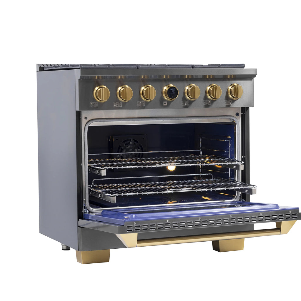 36 in. 5.2 cu. ft. Dual Fuel Range for Propane Gas in Titanium Stainless.