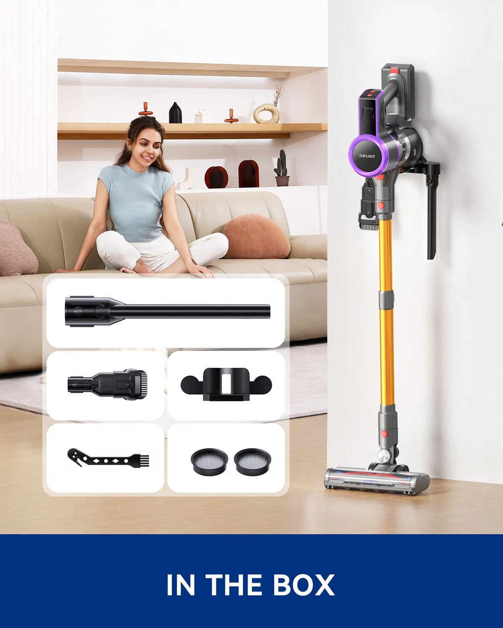 ARFUEE Cordless Vacuum Cleaner, 40KPa/55Mins Lightweight Stick Vacuum, LED Display/1.5L Cup for Pet Hair Carpet Hard Floor Home