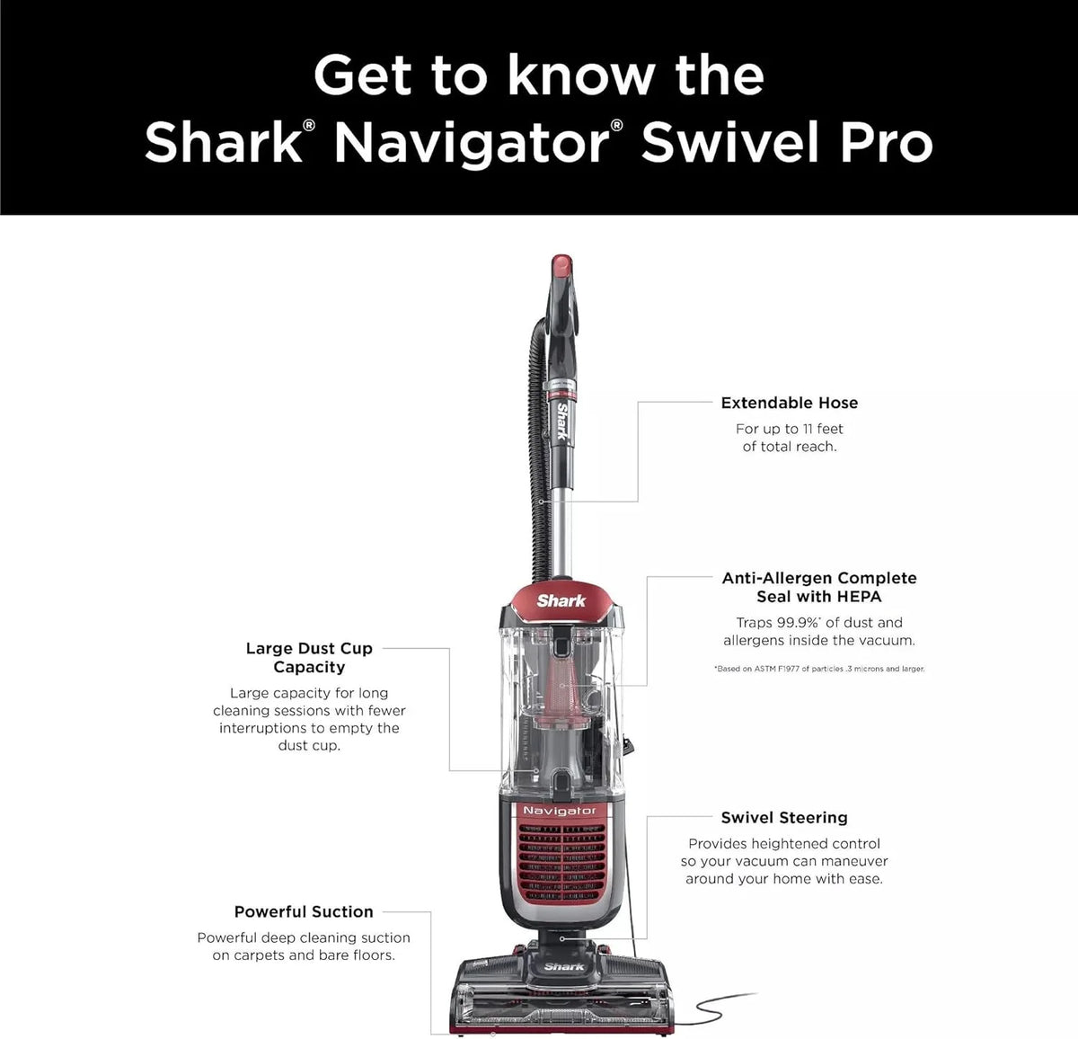 Restored Shark NV181 Navigator Swivel Pro Upright Vacuum with HEPA Filtration, Bagless, Swivel Steering, Multi-Surface Cleaning, Perfect for Pets (Certified) (Refurbished)