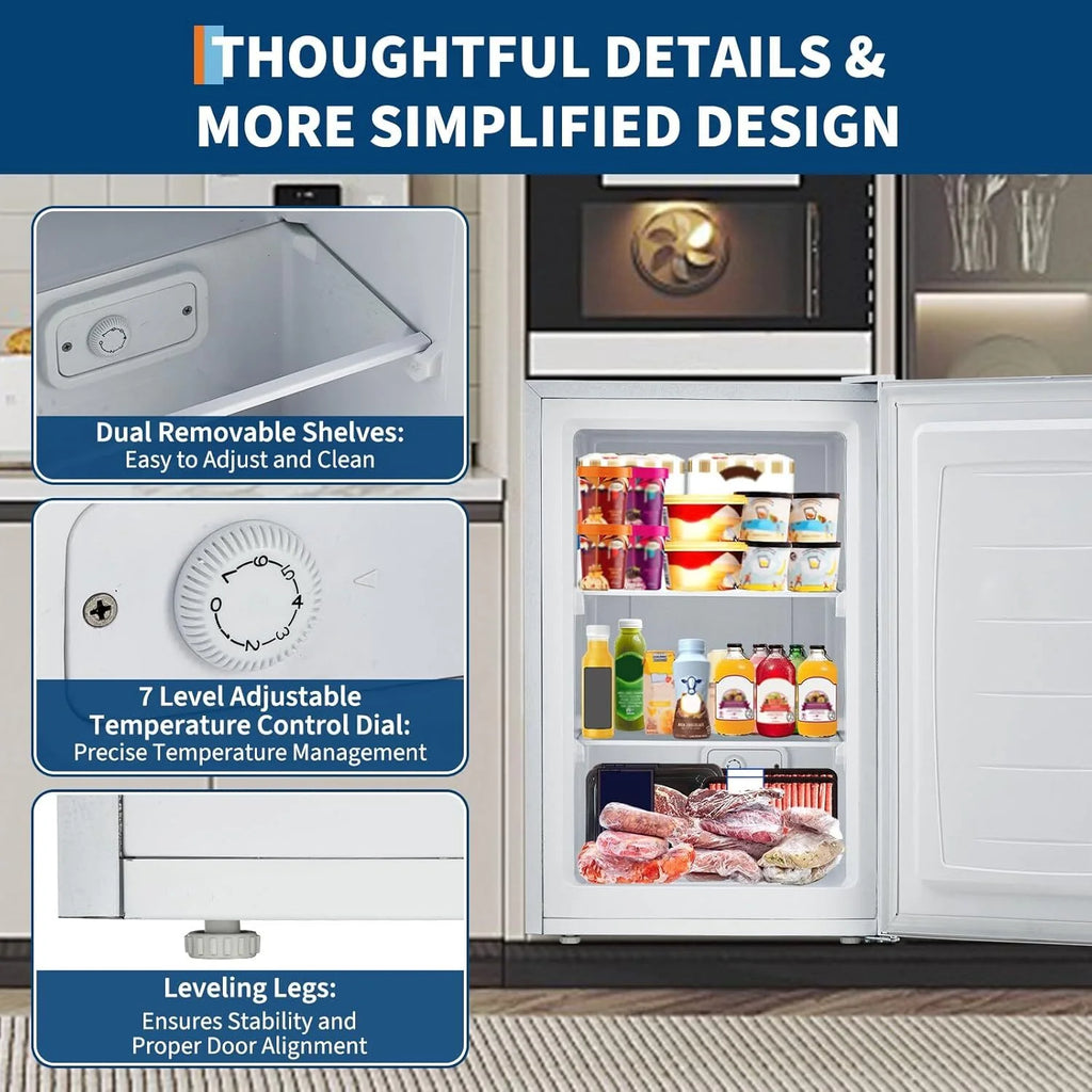 Garvee 3.0 Cu.ft Small Freezer, Mini Deep Freezer with Reversible Single Door & 7 Adjustable Thermostat for Apartment, Home, Office, White