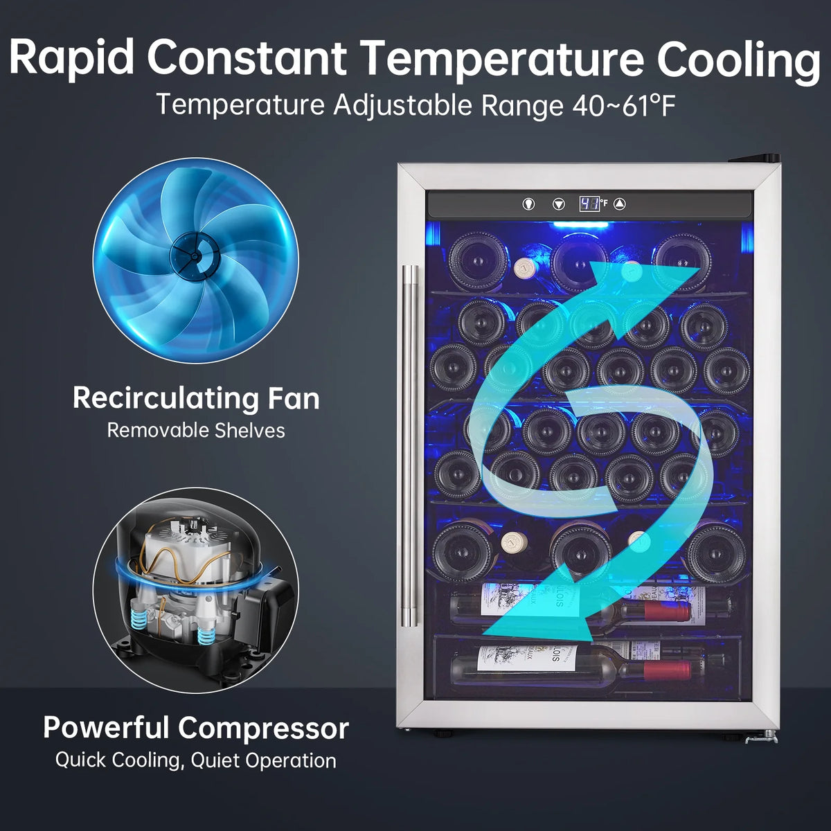 Wine Cooler,Beverage Refrigerator Cooler,Freestanding Wine Cooler Refrigerator with Triple Pane Clear Glass Door,Mini Fridge Countertop Drink Cooler for Home Office,Temperature Adjustment Range 40~61?��