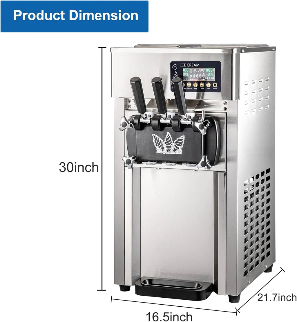 SIHAO 1200W Commercial Ice Cream Machine Countertop 18L/H Soft Serve Ice Cream Maker with LED Display