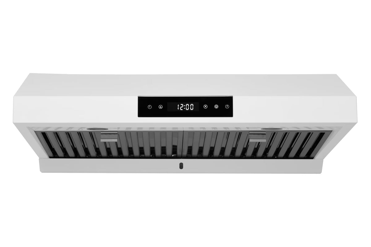 Hauslane | Chef Series PS18 30" Under Cabinet Range Hood, Matte White | 120V, Pro Performance, Touch Screen, LED Lamps, 3-Way Venting, Baffle Filters