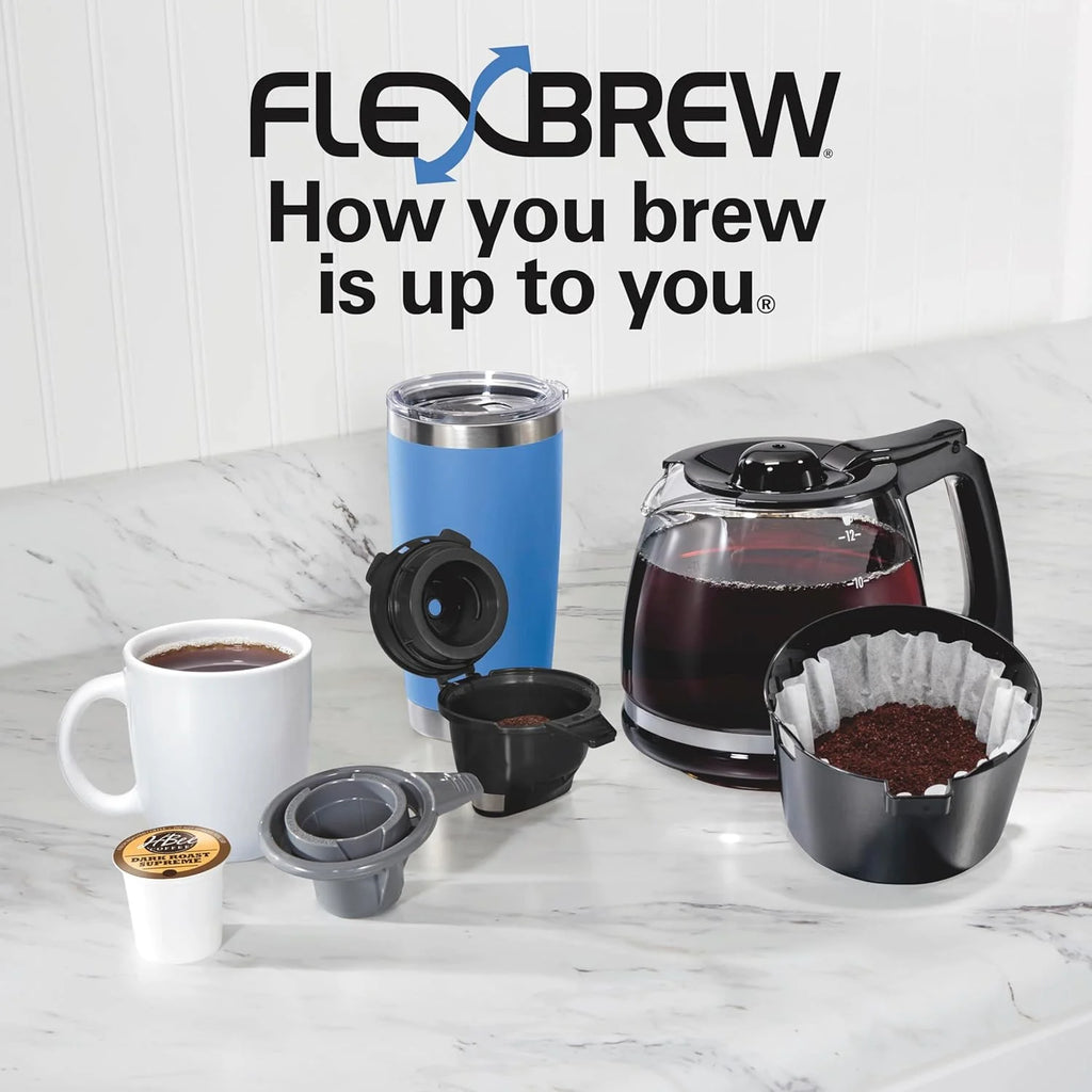 Wangxin FlexBrew Trio 2-Way Coffee Maker, Compatible with K-Cup Pods or Grounds, Combo, Single Serve & Full 12c Pot, Black - Fast Brewing (49902)