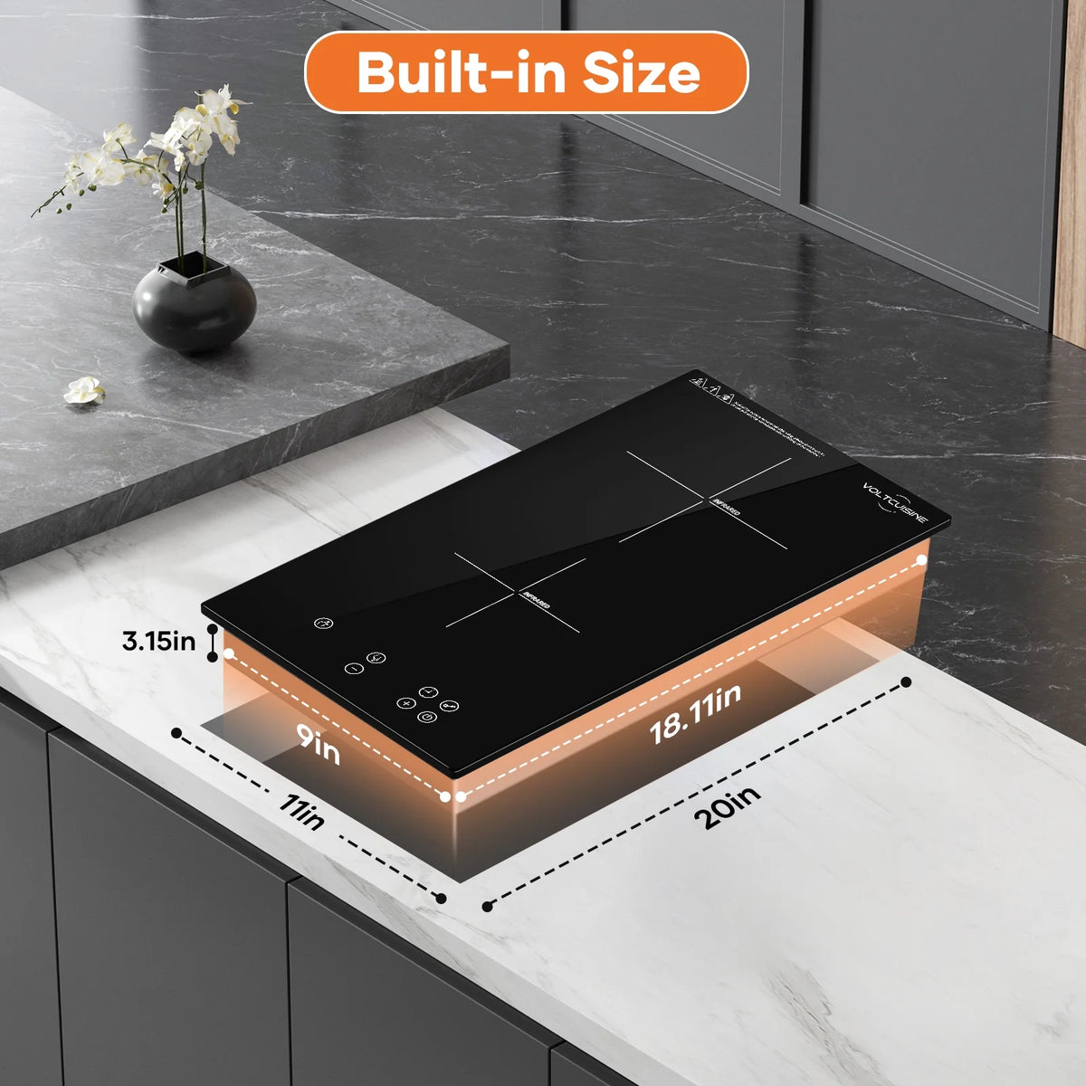 VoltCuisine Double/Dual Induction Cooktop 2 Burner, Shatter-proof Flat Glass Top, 9 Heat Settings, LED Touch Display with Child Safety Lock & Overheat Protection