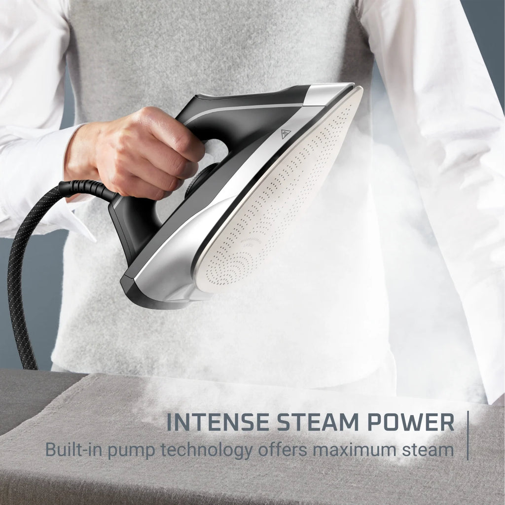 Rowenta Master Steam Station, 57 Oz Water Tank, Pump Technology for High Pressure Steam, Iron for Clothes, Black and Green, VR8332U1